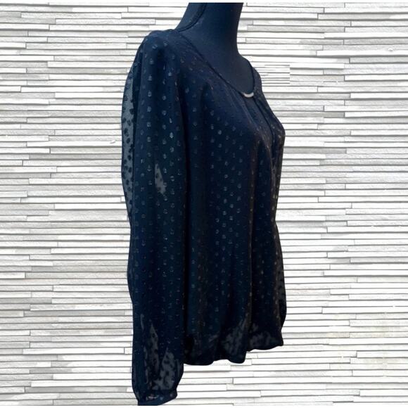 Lane Bryant Sheer Black Polka Dot Blouse Size 18/20 - Picture 2 of 3